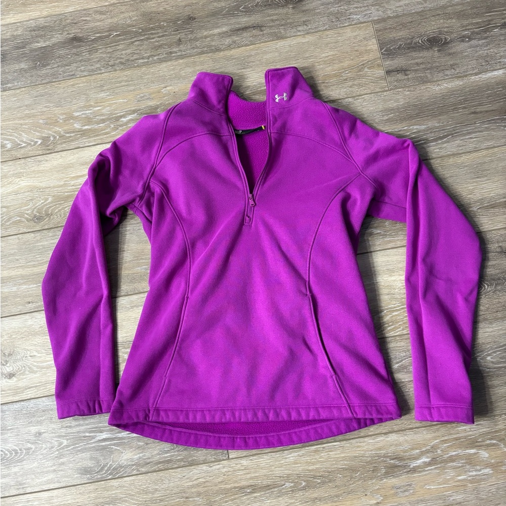 Under Armor Pullover Sz S Purple 1/4 zip Fleece Lined Sweatshirt Workout Gym Run